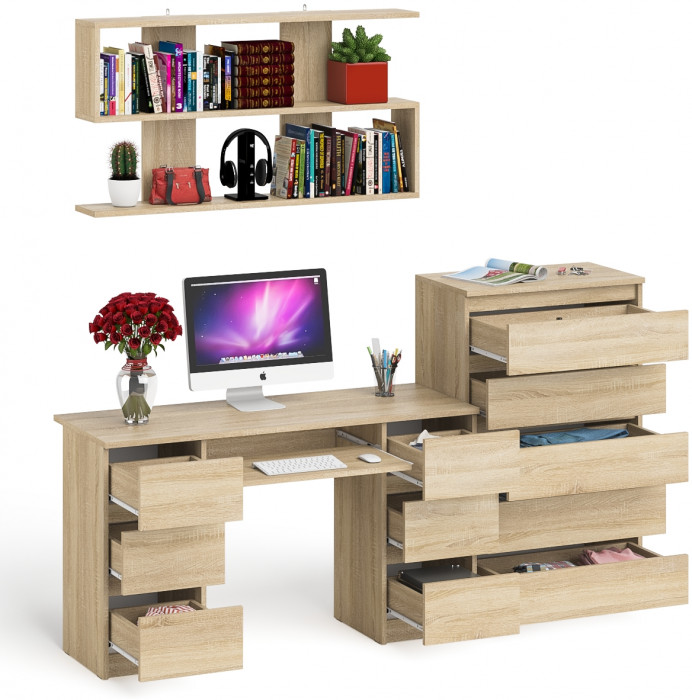 Мори компьютерный стол МС-2 + Комод МК700.5 + Полка 1200, дуб сонома