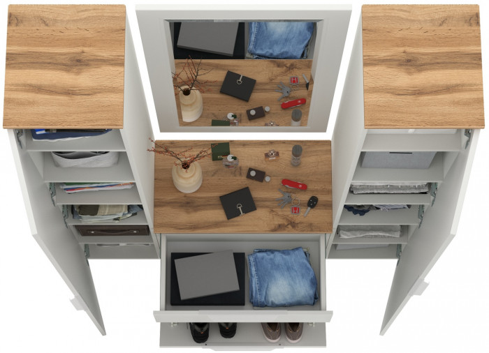 Октава Прихожая 43, белый шагрень/дуб крафт золотой/фасады МДФ белый шагрень