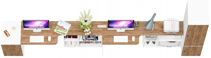 Лидер-8 Стол + Стол + Пенал МД 23Б + Тумба МД 3.16, цвет белый шагрень/крафт золото, ШхГхВ 410х50х75/190 или 270х120/50х75/190 см., НЕ ун. сб.