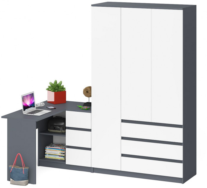 Мори Стол компьютерный МС-16 правый + Шкаф МШ1200.1, цвет графит/белый, ШхГхВ 244,8х84,9х209,6 см., выдвижные ящики справа, НЕ универсальная сборка