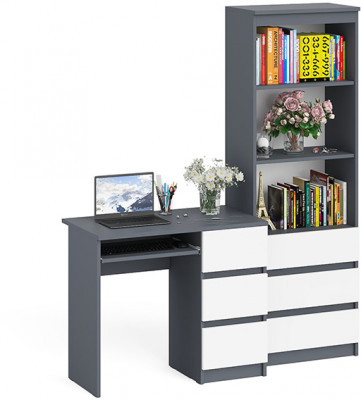 Мори Стол компьютерный МС-6 правый + Стеллаж МСТ600.3, цвет графит/белый, ШхГхВ 150,4х50х179,6 см., выдвижные ящики справа, НЕ универсальная сборка