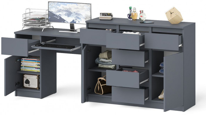 Мори компьютерный стол МС-1 левый + Комод МК1200.4, графит