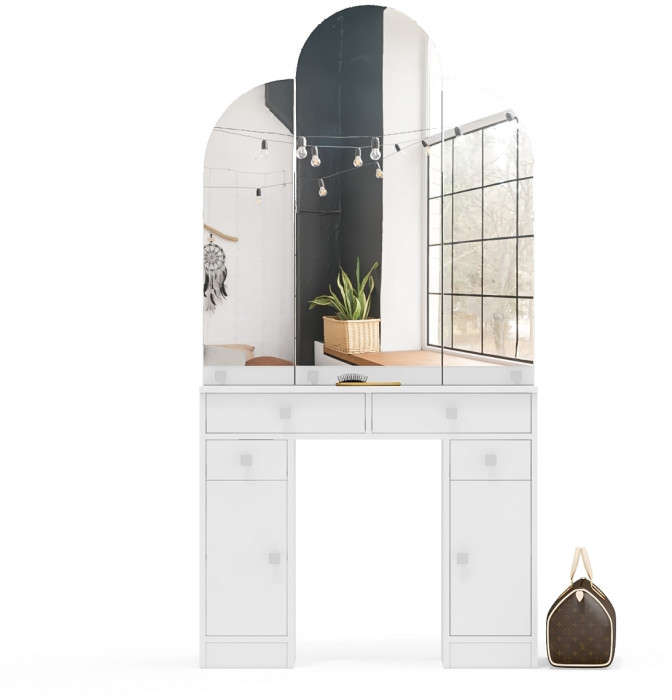 Туалетный столик Трельяж МД №2, цвет белый шагрень, ШхГхВ 90х31х178 см. (Трельяж (Туалетный столик № 2))