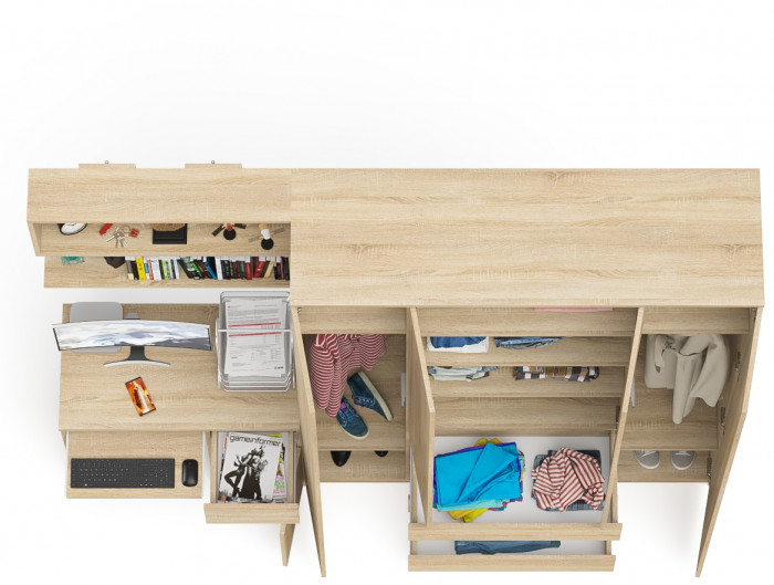 Мори компьютерный стол МС-1 правый + Шкаф МШ1600.1 + Полка 900, дуб сонома