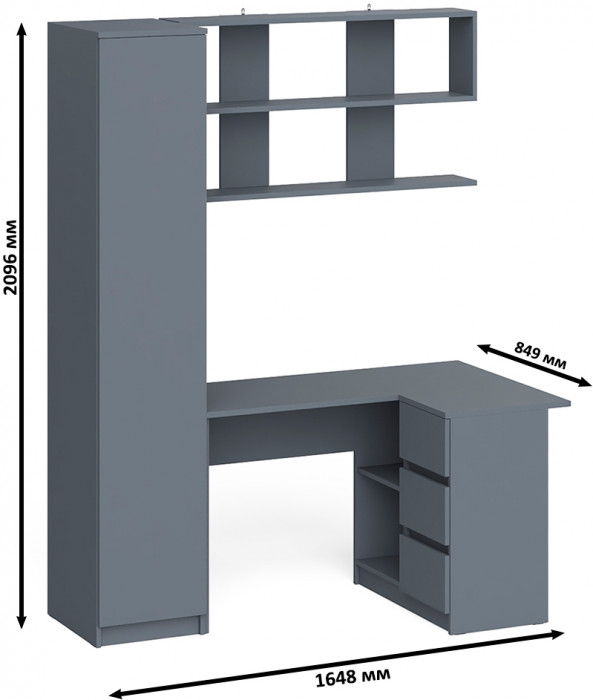 Мори компьютерный стол МС-16 правый + Пенал МШ400.1 + Полка 1200, графит