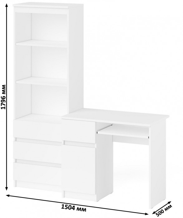 Мори Стол компьютерный МС-1 левый + Стеллаж МСТ600.3, цвет белый, ШхГхВ 150,4х50х179,6 см., выдвижной ящик слева, НЕ универсальная сборка
