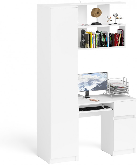 Мори Стол компьютерный МС-1 правый + Пенал МШ400.1 + Полка 900, цвет белый, ШхГхВ 130,4х50,4х209,6 см., НЕ универсальная сборка