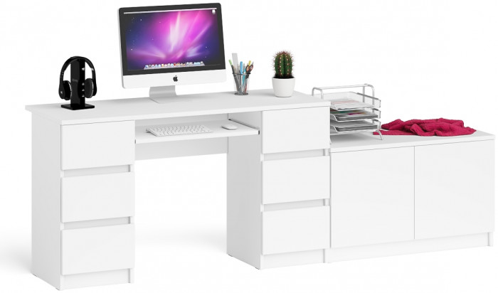 Мори Стол компьютерный МС-2 + Тумба МА900.1, цвет белый, ШхГхВ 225,8х50,4х76,6 см., универсальная сборка