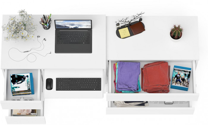 Мори Стол компьютерный МС-6 левый + Комод МК800.1, цвет белый, ШхГхВ 170,4х50х76,6 см., выдвижные ящики слева, НЕ универсальная сборка