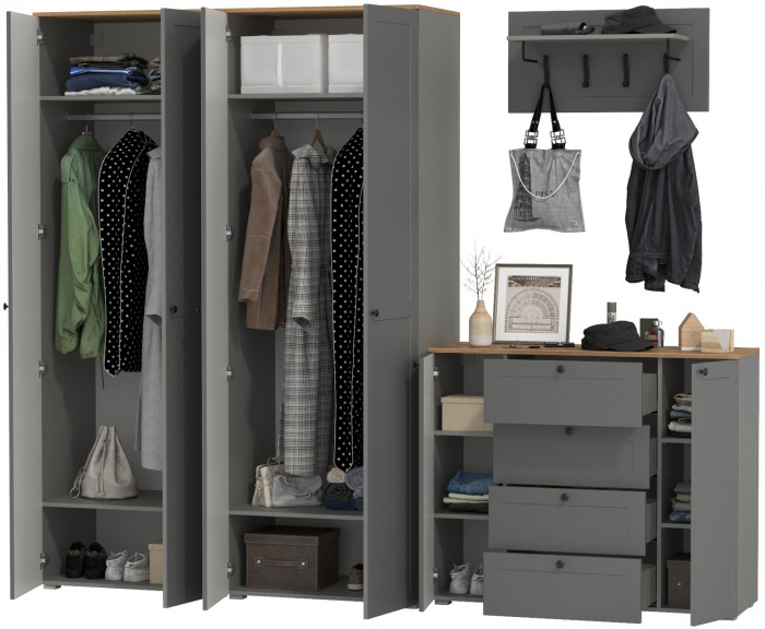 Остин Прихожая 27, цвет серый графит/дуб крафт золотой, ШхГхВ 280х54,3х229,6 см., универсальная сборка