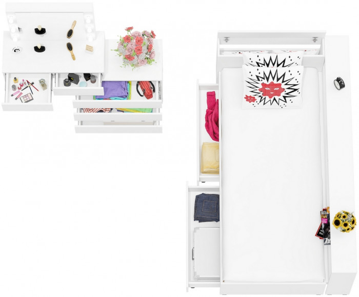 Ксения Кровать с ящиками 0900 + прикроватный блок + Столик с подсветкой 110, белый