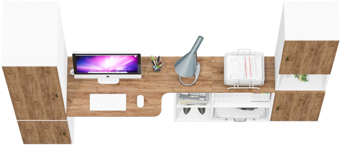 Лидер-8 Пенал МД 23Б + Стол + Пенал, белый шагрень/крафт золото