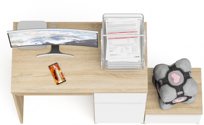 Мори компьютерный стол МС-1 правый + Тумба ТМП400.1, дуб сонома/белый