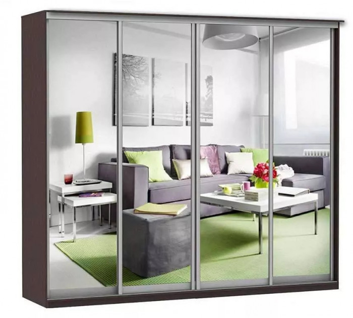 Шкаф купе Модерн 2362х450 4-х дверный 4-х секционный зеркальный венге