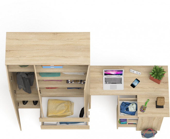 Мори Стол компьютерный МС-16 правый + Шкаф МШ1200.1, цвет дуб сонома, ШхГхВ 244,8х84,9х209,6 см., выдвижные ящики справа, НЕ универсальная сборка