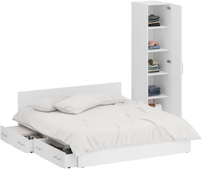 Кровать с ящиками 1800 + Пенал Стандарт, белый