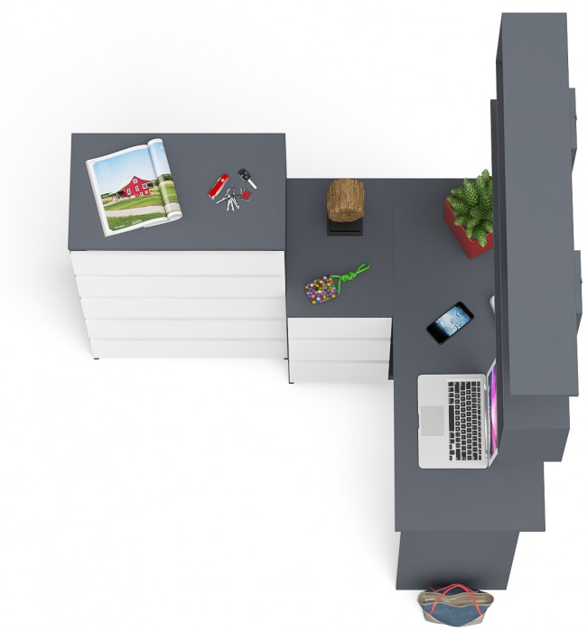 Мори компьютерный стол МС-16 левый + Комод МК700.5 + Полка 1200, графит/белый