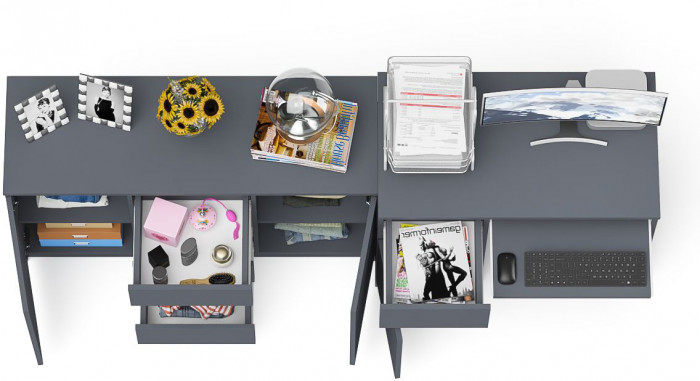 Мори Стол компьютерный МС-1 левый + Комод МК1200.3, цвет графит, ШхГхВ 210,4х50х76,6 см., выдвижной ящик слева, НЕ универсальная сборка