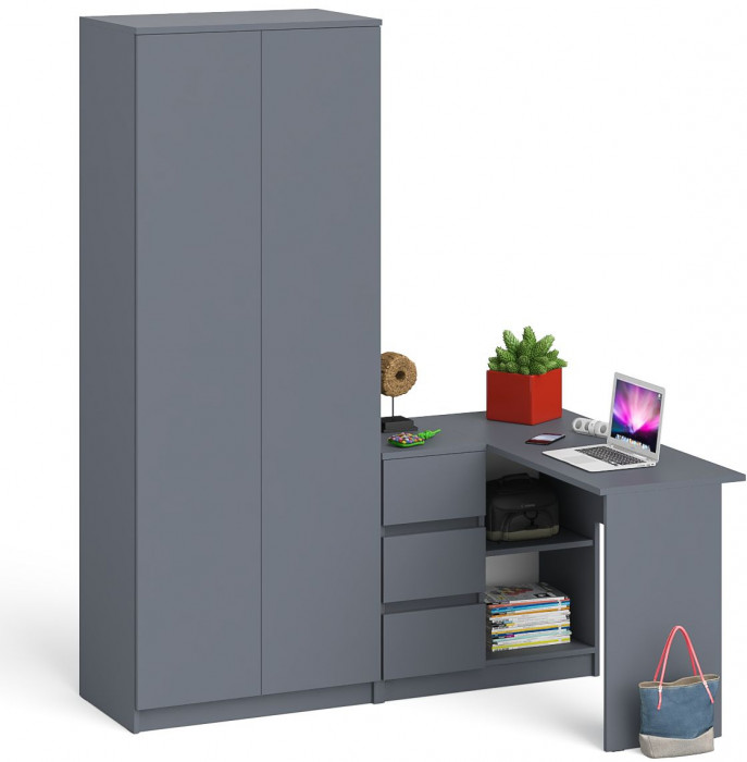 Мори Стол компьютерный МС-16 левый + Шкаф МШ800.1, цвет графит, ШхГхВ 204,8х84,9х209,6 см., выдвижные ящики слева, НЕ универсальная сборка
