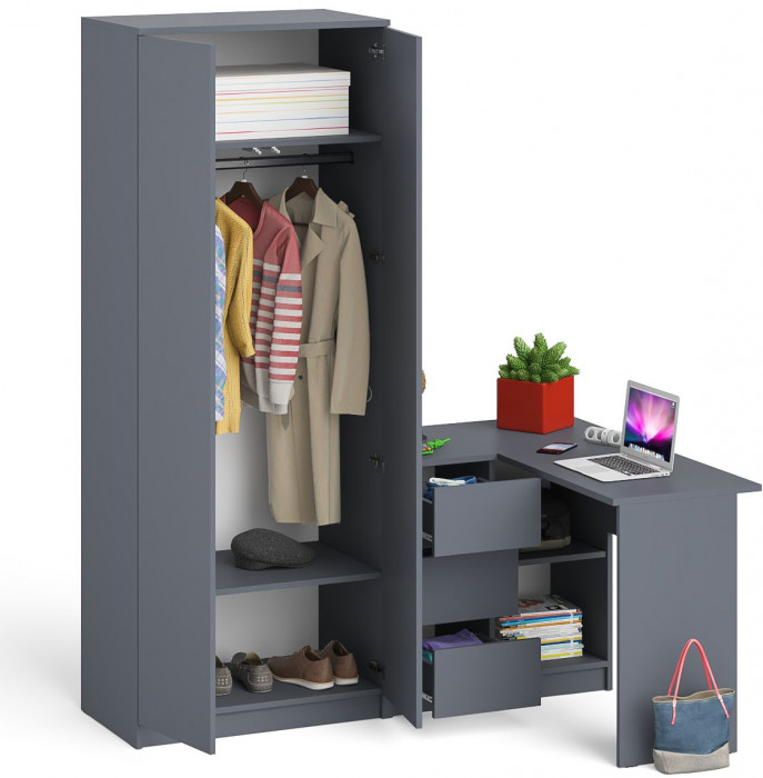 Мори Стол компьютерный МС-16 левый + Шкаф МШ800.1, цвет графит, ШхГхВ 204,8х84,9х209,6 см., выдвижные ящики слева, НЕ универсальная сборка