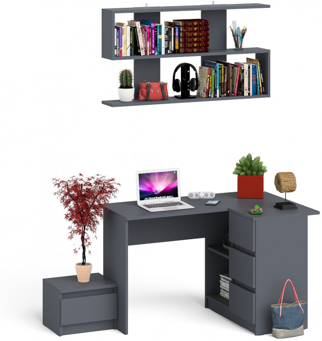 Мори Стол компьютерный МС-16 правый + Тумба ТМП400.1 + Полка 1200, цвет графит, ШхГхВ 164,8х84,9х209,6 см., НЕ универсальная сборка