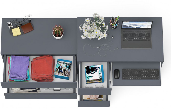 Мори Стол компьютерный МС-6 левый + Комод МК800.1, цвет графит, ШхГхВ 170,4х50х76,6 см., выдвижные ящики слева, НЕ универсальная сборка