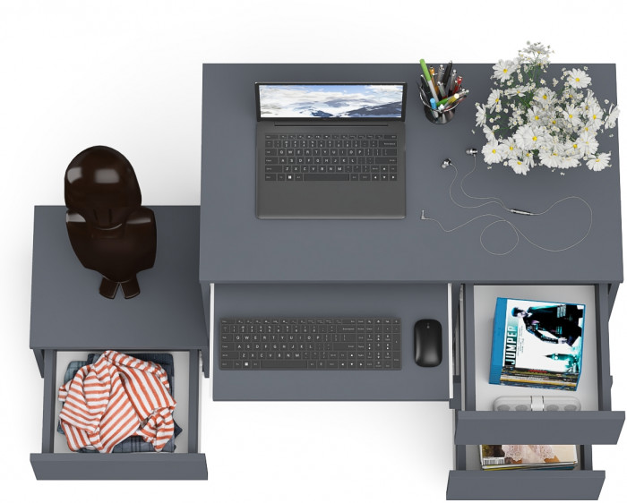 Мори Стол компьютерный МС-6 правый + Тумба ТМП400.1, цвет графит, ШхГхВ 130,4х50х76,6 см., выдвижные ящики справа, НЕ универсальная сборка