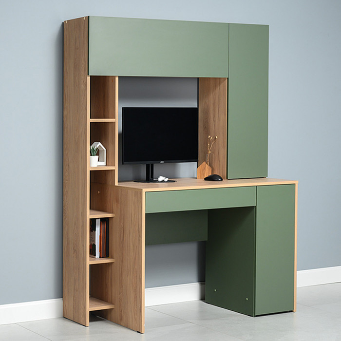 компьютерный стол Комфорт 12.71, гикори рокфорд натуральный/дымчатый зелёный