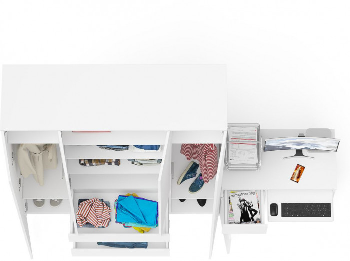 Мори компьютерный стол МС-1 левый + Шкаф МШ1600.1, белый