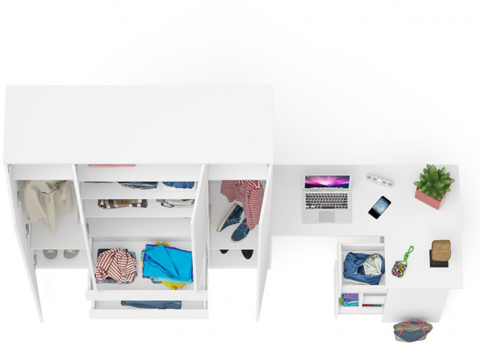 Мори компьютерный стол МС-16 правый + Шкаф МШ1600.1, белый