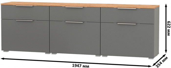 Октава 16.127 Тумба для обуви + 16.127 Тумба + 16.127 Тумба, серый графит/дуб крафт золотой/фасады МДФ серый графит