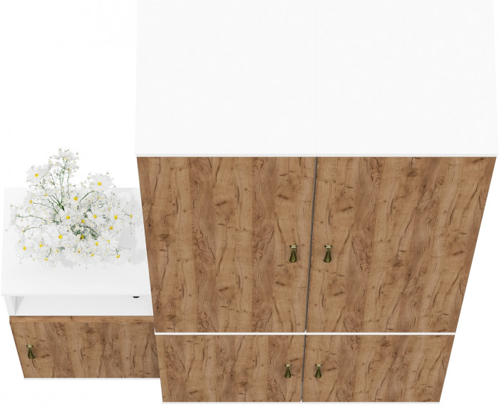 Лидер-8 Пенал МД 22Б + Пенал МД 22Б + Тумба МД 3.19, цвет белый шагрень/крафт золото, ШхГхВ 120х37,5х190 см., универсальная сборка