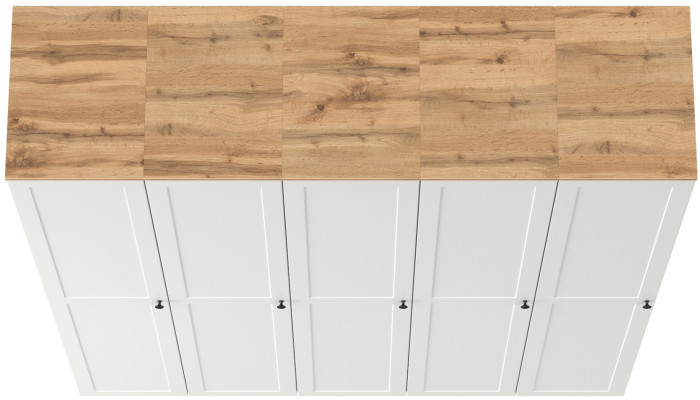 Остин 13.225 Шкаф-пенал 5 шт., цвет белый шагрень/дуб крафт золотой, ШхГхВ 200х54,3х229,6 см., универсальная сборка