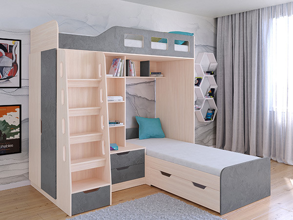 Кровать двухъярусная Астра 4  Дуб молочный/Железный Камень