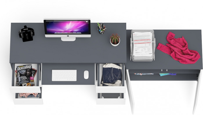 Мори Стол компьютерный МС-2 + Тумба МА900.1, цвет графит/белый, ШхГхВ 225,8х50,4х76,6 см., универсальная сборка