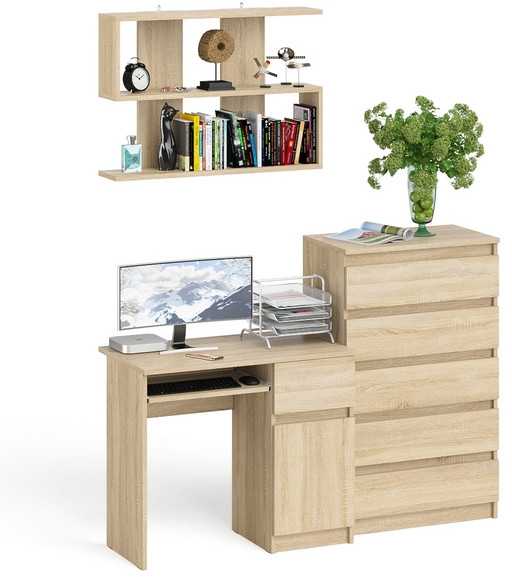 Мори компьютерный стол МС-1 правый + Комод МК700.5 + Полка 900, дуб сонома