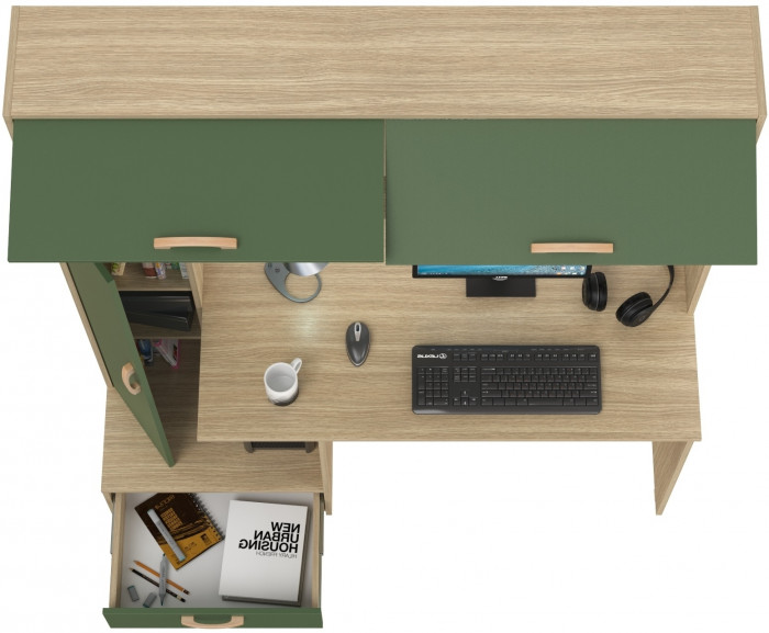 Лайт Стол письменный 03.243Н, цвет плэйн/дымчатый зелёный, ШхГхВ 150,2х57,3х179,9 см., НЕ универсальная сборка