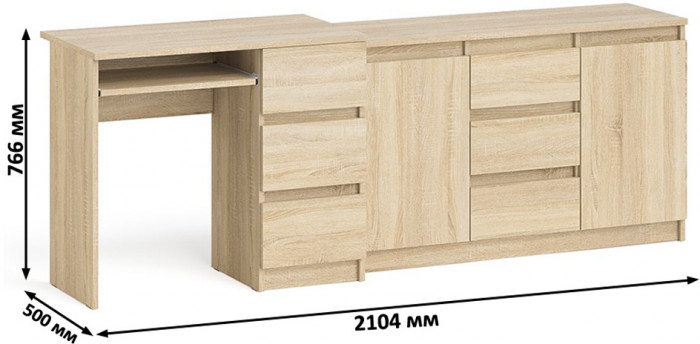 Мори Стол компьютерный МС-6 правый + Комод МК1200.3, цвет дуб сонома, ШхГхВ 210,4х50х76,6 см., выдвижные ящики справа, НЕ универсальная сборка