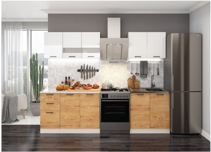 Кухонный гарнитур ЛДСП Дуся 2000, Бунратти / Белый бриллиант/Белый