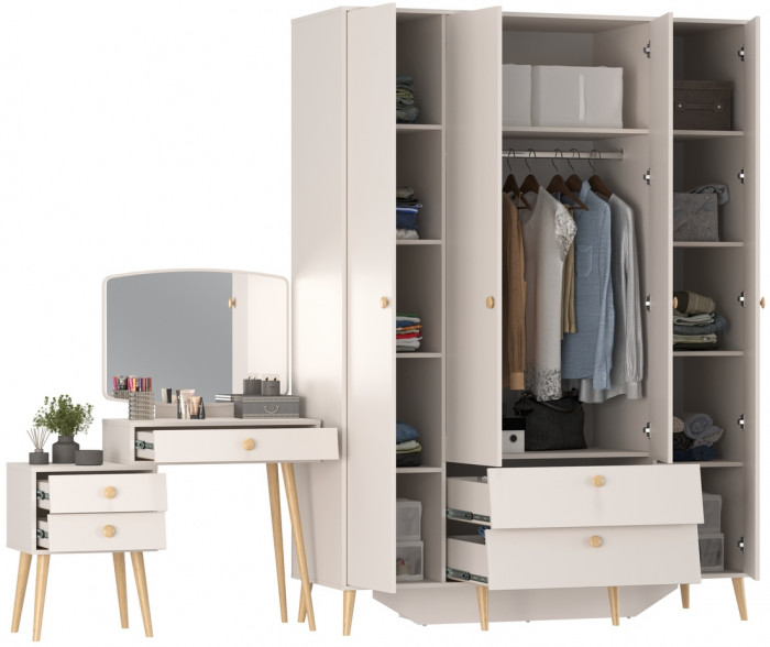 Афина Спальня Шкаф 4-х дверный + Трюмо, кашемир серый