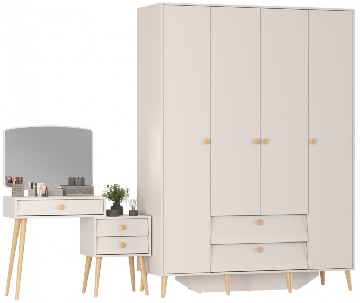 Афина Спальня Шкаф 4-х дверный + Трюмо, кашемир серый