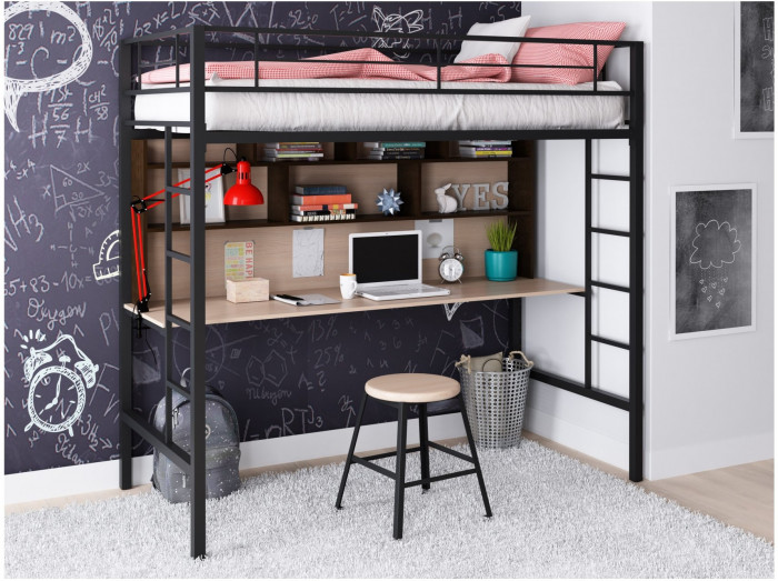 Кровать-чердак Севилья 1.2 (Дуб молочный / Венге, Слоновая кость)