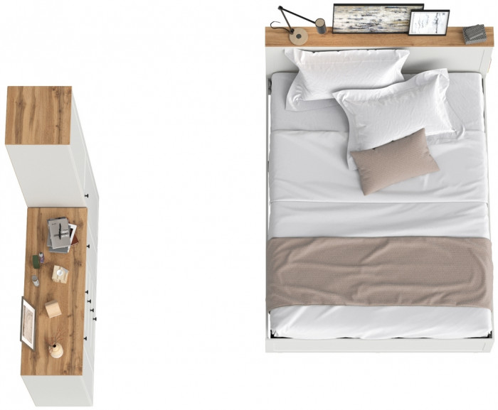 Остин 11.53 Кровать + ортопед + 13.227 Шкаф-пенал + 16.221 Комод, белый шагрень/дуб крафт золотой