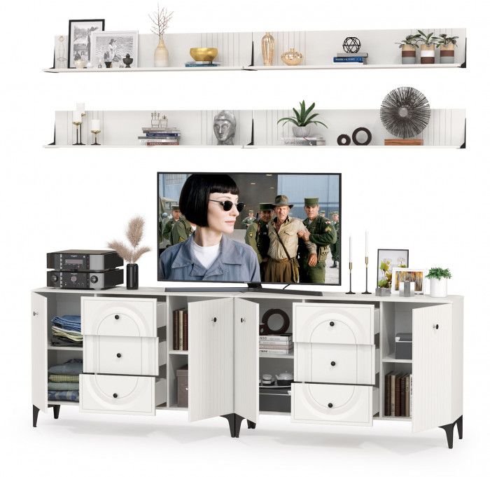 Валенсия Гостиная № 091, ЛДСП белый шагрень/МДФ белый шагрень