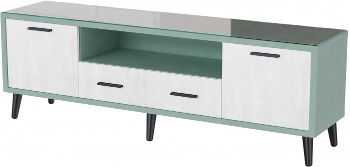 Тумба ТВ интерьерная 1,6 Ланс мятный/мдф холст белый