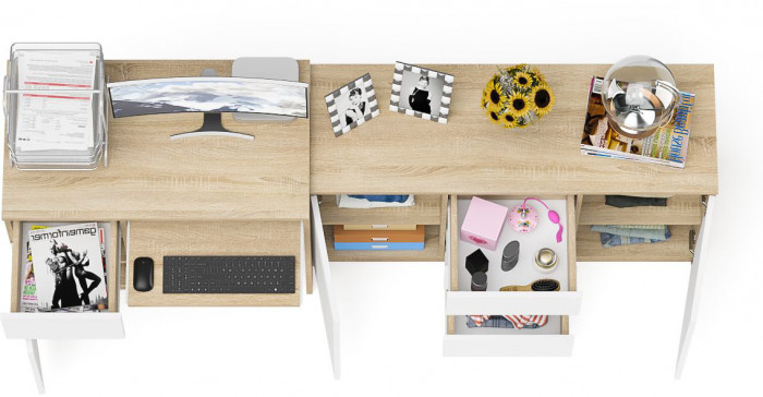 Мори Стол компьютерный МС-1 левый + Комод МК1200.3, цвет дуб сонома/белый, ШхГхВ 210,4х50х76,6 см., выдвижной ящик слева, НЕ универсальная сборка