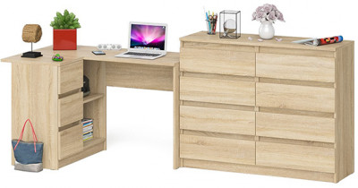 Мори компьютерный стол МС-16 левый + Комод МК1200.8, дуб сонома