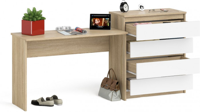 Мори письменный стол МСП1200.1 + Комод МК800.4, дуб сонома/белый