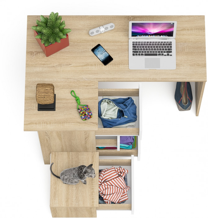 Мори Стол компьютерный МС-16 левый + Тумба ТМП400.1, цвет дуб сонома/белый, ШхГхВ 164,8х84,9х76,6 см., выдвижные ящики слев, НЕ универсальная сборкаа