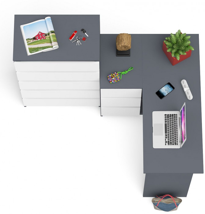 Мори компьютерный стол МС-16 левый + Комод МК700.5, графит/белый